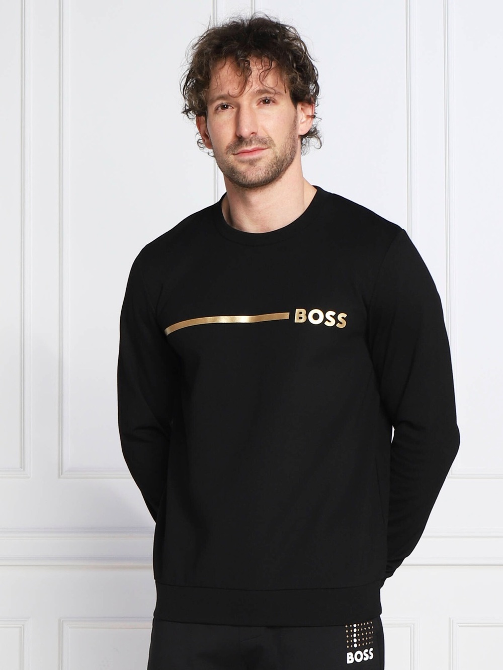 BOSS Black Crewneck Sweatshirt with Gold Logo Accent